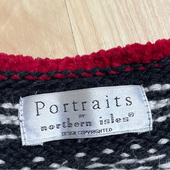 Portraits By Northern Isles Cardigan Sweater Black Red Tribal Print Boho Large - Picture 4 of 6